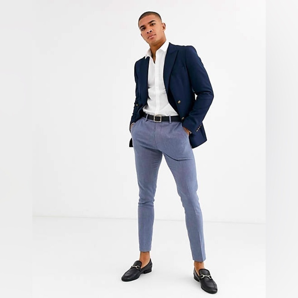 NWT ASOS DESIGN Cotton Blazer With Gold Button Navy 46”
